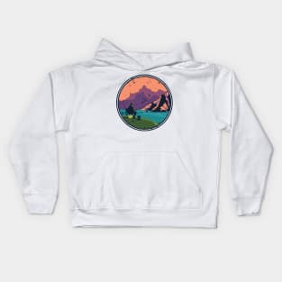 Nature with a man fishing at a river in the mountains Kids Hoodie